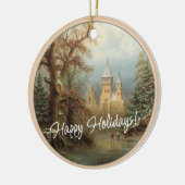 Custom Dutch Winter Wonderland Landschaftsmalerei Keramik Ornament (Links)