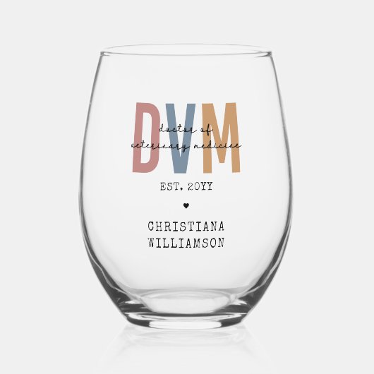 Custom DVM Doctor of Veterinary Medicine Gifts Weinglas Ohne Stiel (Vorderseite)
