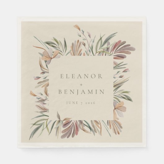 Custom Earthy Rustic Botanical Wedding Names Serviette (Vorderseite)