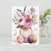 Custom Easter Card with Easter Eggs and Flowers Feiertagskarte (Stehend Vorderseite)