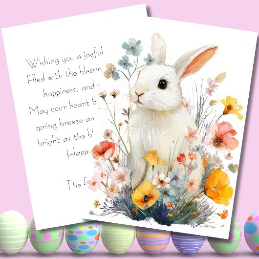 Custom Easter Card with Flowers and Easter Bunny Feiertagskarte