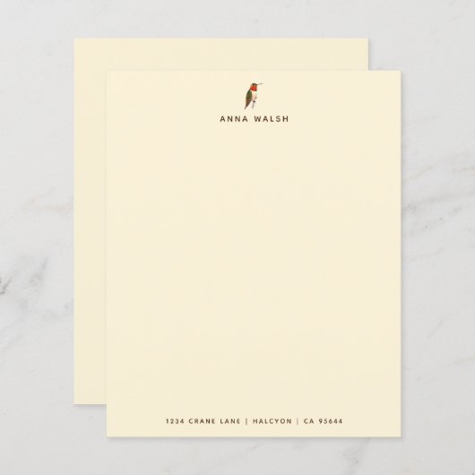 Custom Ecru Hummingbird Stationspapier (Vorne/Hinten)