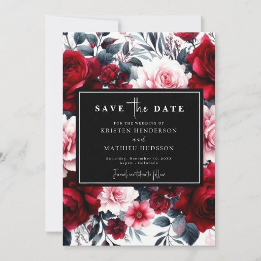 Custom Editable Crimson Red Wedding Save The Date (Vorderseite)