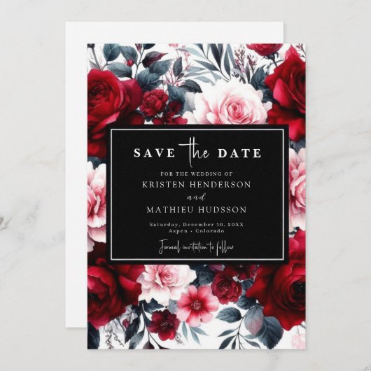 Custom Editable Crimson Red Wedding Save The Date (Vorne/Hinten)