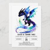 Custom Editable Dragon Digital Boy Geburtstag Einladung (Vorne/Hinten)