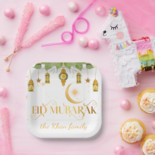 Custom "Eid Mubarak" White Gold Lanterns + Moon Pappteller (Party)