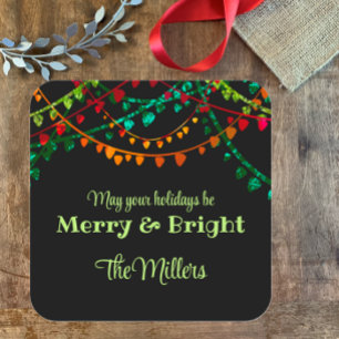 Custom Einzigartig farbenfrohe Weihnachtsleuchten Quadratischer Aufkleber