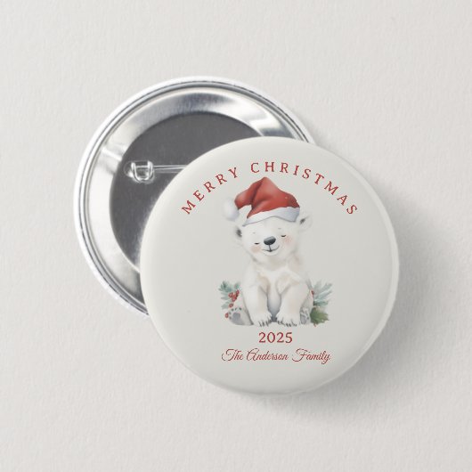 Custom Eisbär Aquarell Weihnachtsgeschenk Button (Vorne & Hinten)