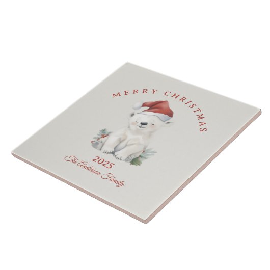 Custom Eisbär Aquarell Weihnachtsgeschenk Fliese (Seite)
