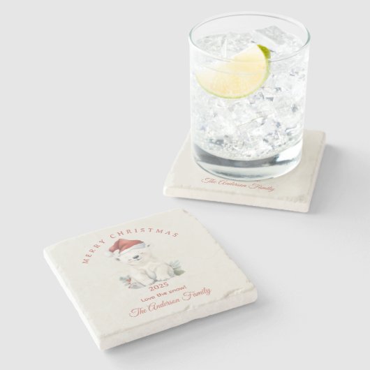 Custom Eisbär Aquarell Weihnachtsgeschenk Steinuntersetzer (Seitenansicht)