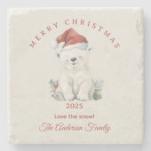 Custom Eisbär Aquarell Weihnachtsgeschenk Steinuntersetzer (Vorderseite)