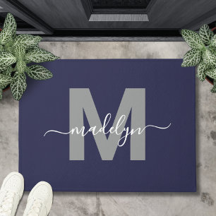Custom Elegance Navy Blue Monogram Script Name Fußmatte