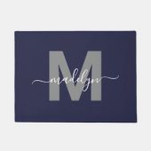 Custom Elegance Navy Blue Monogram Script Name Fußmatte (Vorderseite)