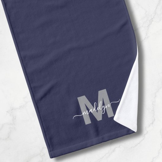 Custom Elegance Navy Blue Name Monogram Handtuch