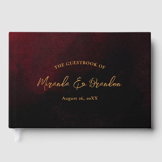 Custom Elegane Luxury Gold Red Black Wedding Gästebuch (Vorderseite)
