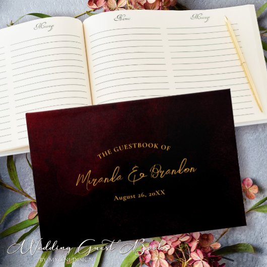 Custom Elegane Luxury Gold Red Black Wedding Gästebuch