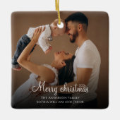 Custom Elegant 2-seitig Familie Foto Weihnachtscen Keramikornament (Vorderseite)