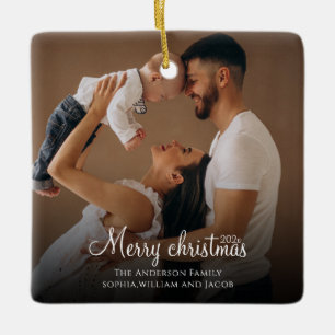 Custom Elegant 2-seitig Familie Foto Weihnachtscen Keramikornament