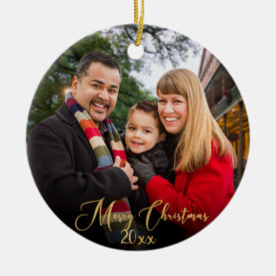 Custom Elegant 2-seitig Gold Familie Foto Weihnach Keramik Ornament