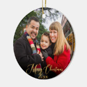 Custom Elegant 2-seitig Gold Familie Foto Weihnach Keramik Ornament (Links)