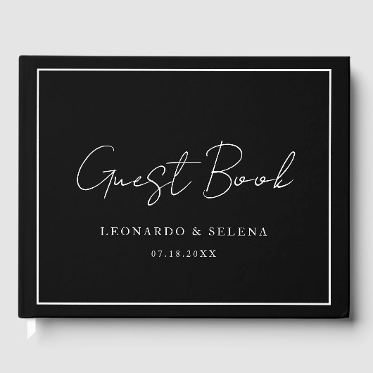 Custom Elegant and modern black white wedding Gästebuch (Vorderseite)