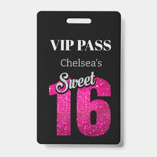 Custom Elegant Birthday Black Sweet 16 VIP Ausweis (Front)