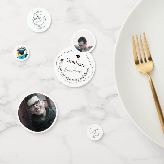 Custom Elegant Black and White Photo Graduation Konfetti (Gruppe)