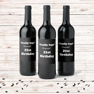 Custom Elegant Black Endlegal 21. Geburtstag Weinetikett
