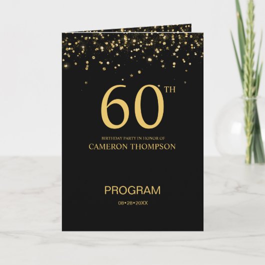 Custom Elegant Black & Gold confetti 60th Birthday Programm (Vorderseite)