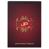 Custom Elegant Black Red Damask Monogram Classic Klemmbrett (Rückseite)