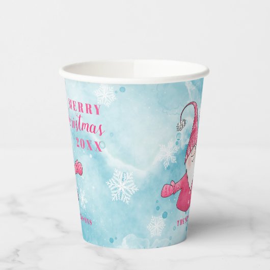Custom Elegant Blau und Rosa Frohe Weihnachten Pappbecher (Links)