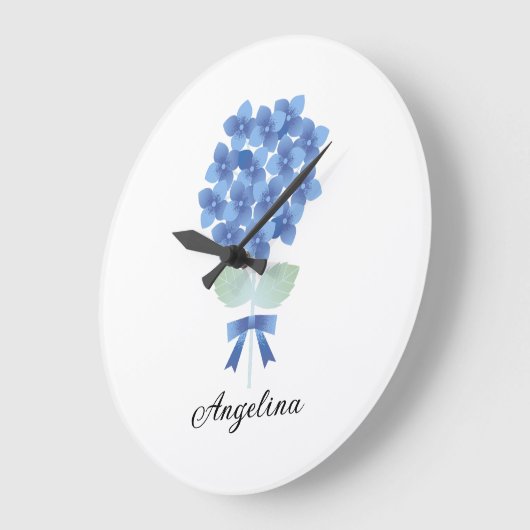 Custom Elegant Blue Blume Wall Clock Große Wanduhr (Winkel)