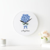 Custom Elegant Blue Blume Wall Clock Große Wanduhr (Zuhause)
