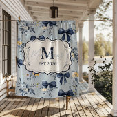 Custom Elegant Blue Bow Floral Monogram Fleecedecke