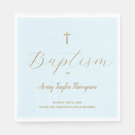 Custom Elegant Blue Cross Taufskript Serviette (Vorderseite)