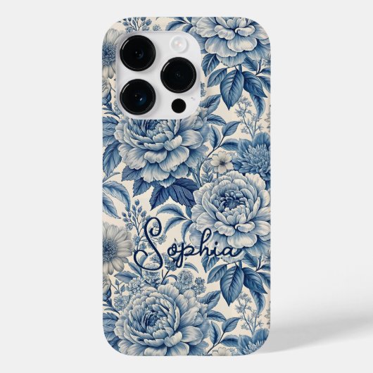 Custom Elegant Boho Chic Blue Blossom Case-Mate iPhone Hülle (Rückseite)