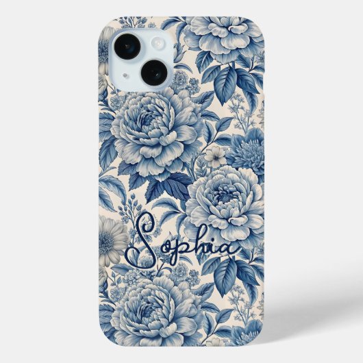 Custom Elegant Boho Chic Blue Blossom Case-Mate iPhone Hülle (Rückseite)