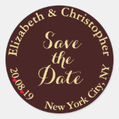 Custom Elegant Brown Gold Wedding Save the Date Runder Aufkleber (Vorderseite)