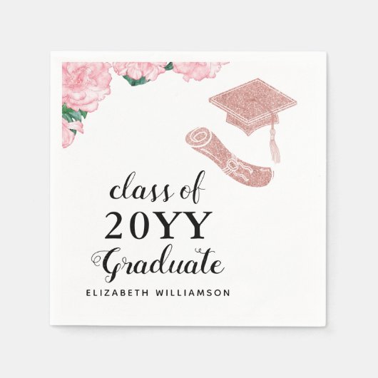 Custom Elegant Class 2025 Floral Abschluss Serviette (Vorderseite)