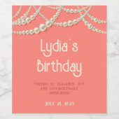 Custom Elegant Coral & Pearl Geburtstag Weinetikett (Einzelnes Label)