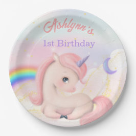 Custom Elegant Cute Pink Watercolor Unicorn round Pappteller