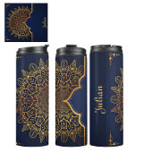Custom Elegant Dark Blue Imitats Gold Mandala Thermosbecher
