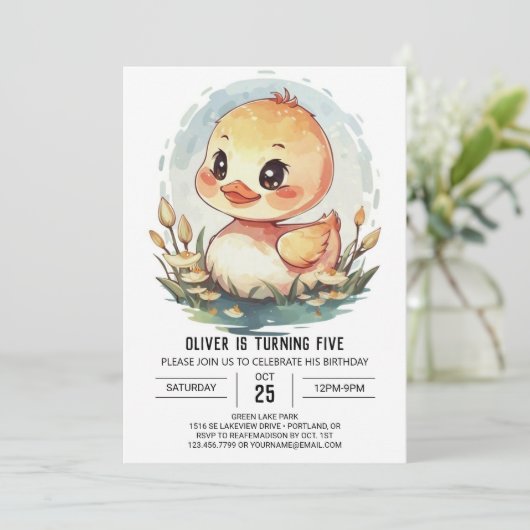 Custom Elegant Duck Birthday Einladung (Stehend Vorderseite)