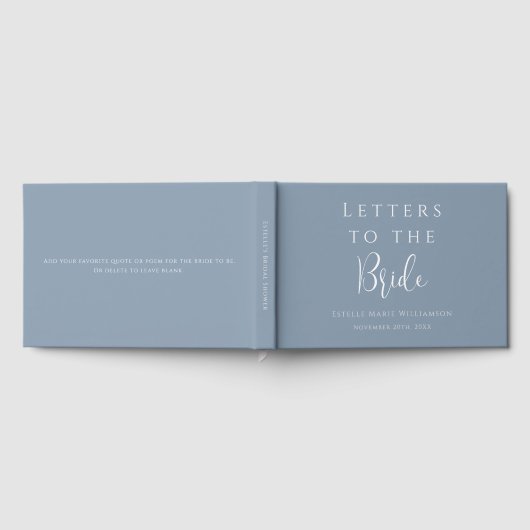 Custom Elegant Dusty Blue Letters to Bride Gästebuch (Voll)