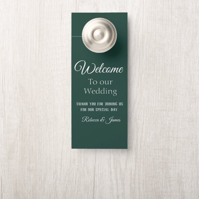 Custom Elegant Emerald Green Wedding Willkommen Türanhänger (Auf Knauf)