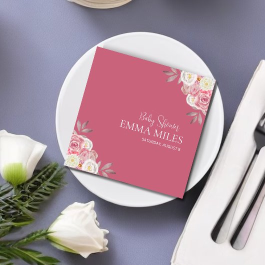 Custom Elegant Floral Pink Baby Dusche Serviette