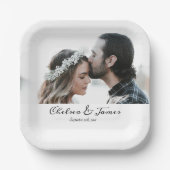 Custom Elegant Foto Calligraphy Wedding Name Pappteller (Vorderseite)