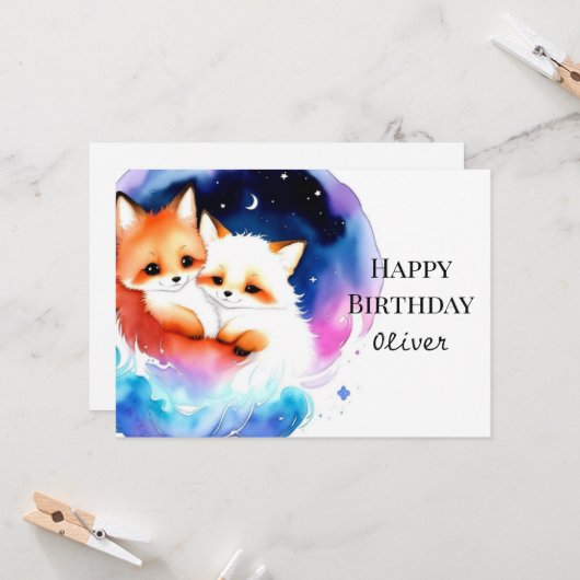 Custom Elegant Fox Geburtstag Karte (Vorderseite/Rückseite Beispiel)