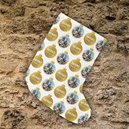 Custom Elegant Gold Photo Ornaments Christmas Großer Weihnachtsstrumpf