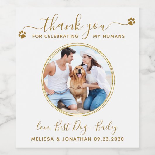 Custom Elegant Gold Vielen Dank Foto Haustier Hoch Weinetikett (Einzelnes Label)